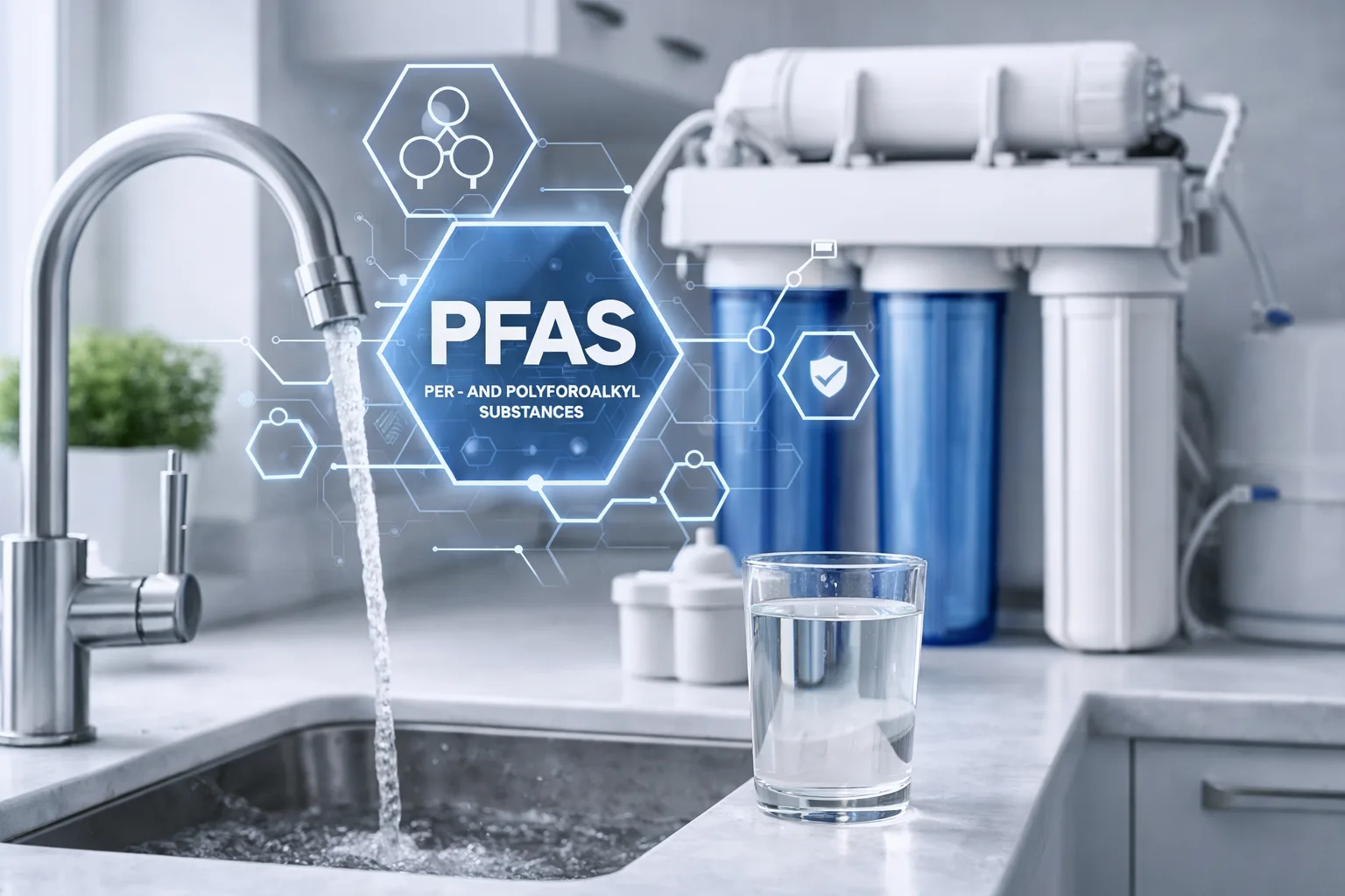 PFAS vandens filtravimo sistema su atvirkštiniu osmosu namuose